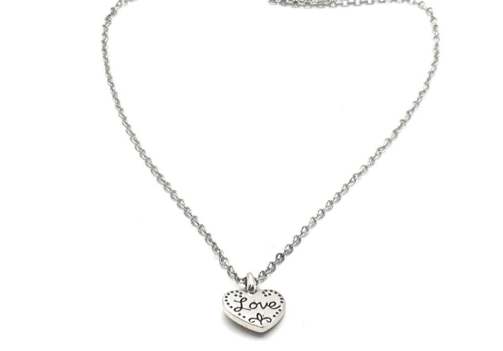 Brighton LOVE BLOOMS Silver Petite Scrolled "Love" Heart Pendant Necklace